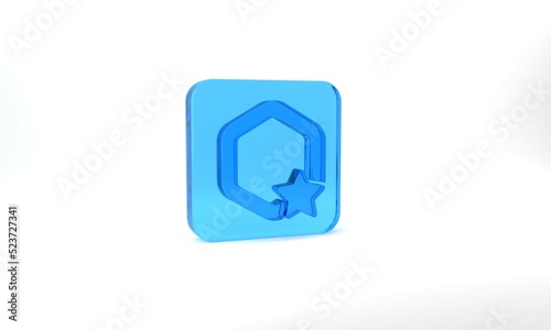 Blue Honeycomb icon isolated on grey background. Honey cells symbol. Sweet natural food. Glass square button. 3d illustration 3D render