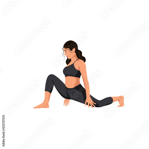 Relaxation techniques vector illustration. Female person sitting in yoga position and enjoy calm, harmony and peace. Alternative medicine for vitality or healthy lifestyle and soul fulfillment.