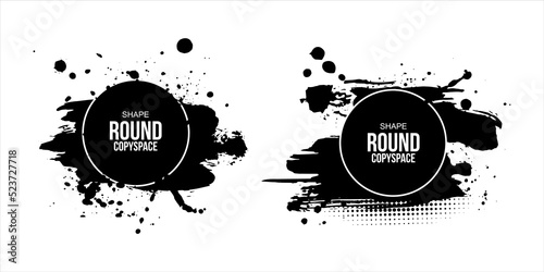 Abstract round ink strokes for text copy space and poster title templates. lower third design elements of brush stroke and splashes of ink with dot halftone pattern ornaments.
