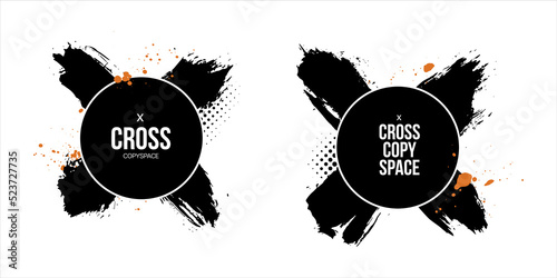Abstract round ink strokes for text copy space and poster title templates. lower third design elements of brush stroke and splashes of ink with dot halftone pattern ornaments.