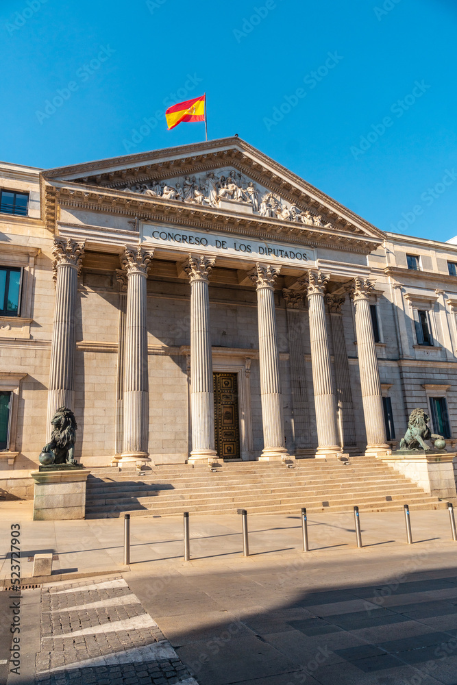 Building of the Congress of Deputies of Madrid without people, Spain, place of political decisions