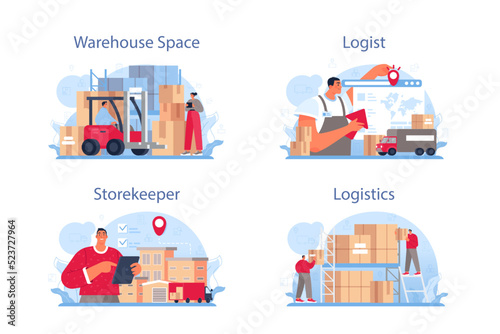 Logistic and delivery service concept set. Idea of transportation