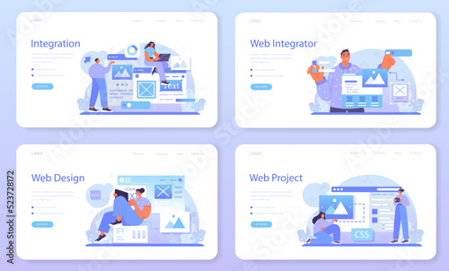 Web integration web banner or landing page set. Website layout converting