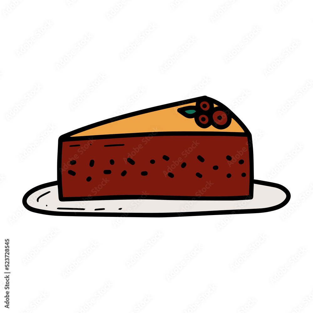 Doodle peace of cake with berry vector illustration Doodle peace of cake with berry vector illustration