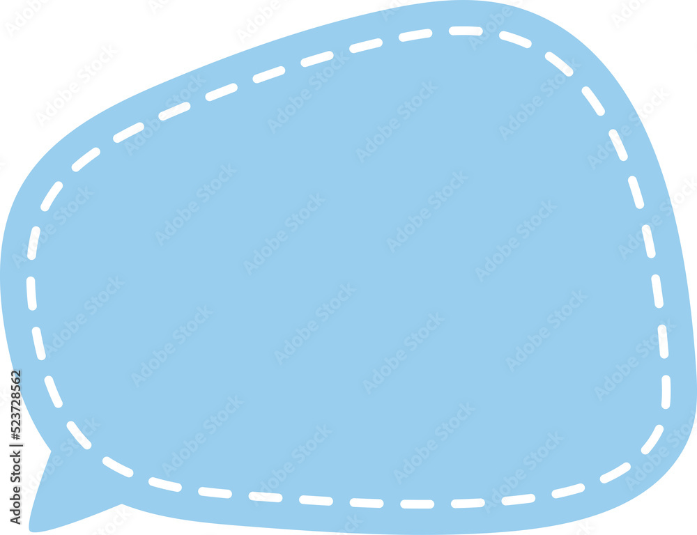 Cute pastel blue hand drawn speech bubble frame icon. Doodle illustration.