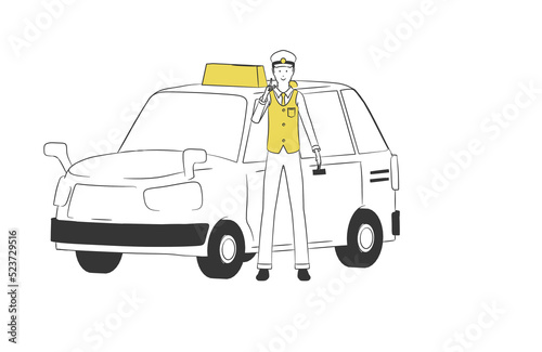 タクシーとドライバーのシンプルなイラスト