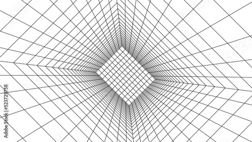 3D wireframe room white on blue background. Abstract perspective grid. Vector illustration.