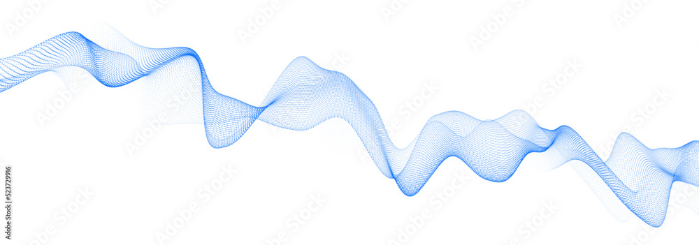 Dynamic sound wave isolated on white background. Musical particle pulsing. Blue energy flow concept. Vector illustration.