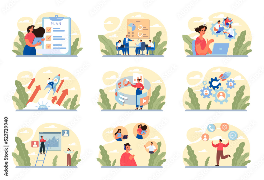 Management concept set. Successful business project planning Management concept set. Successful business project planning