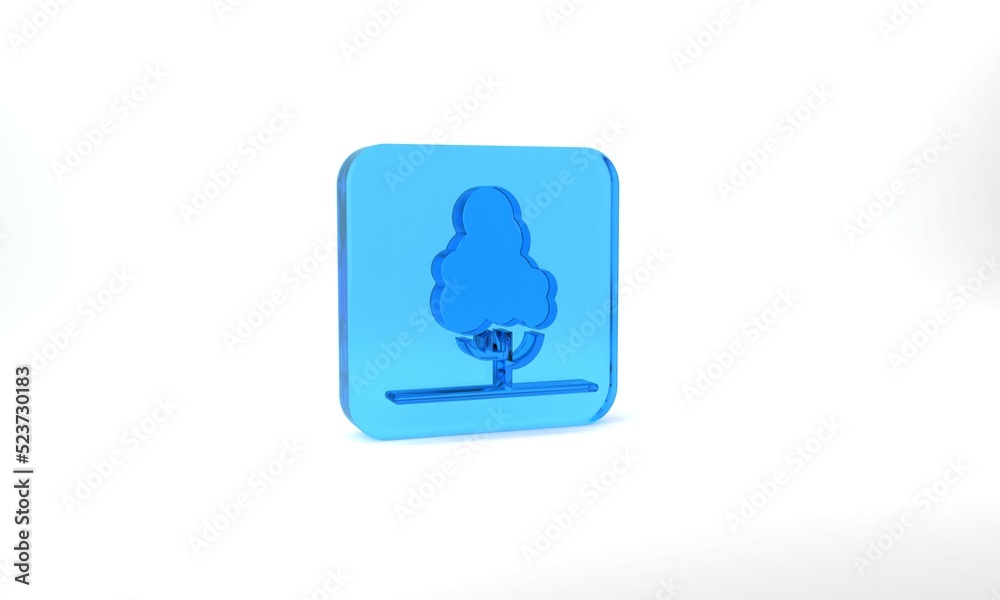 Blue Fruit tree icon isolated on grey background. Agricultural plant. Organic farm product. Fruit garden. Gardening theme. Glass square button. 3d illustration 3D render