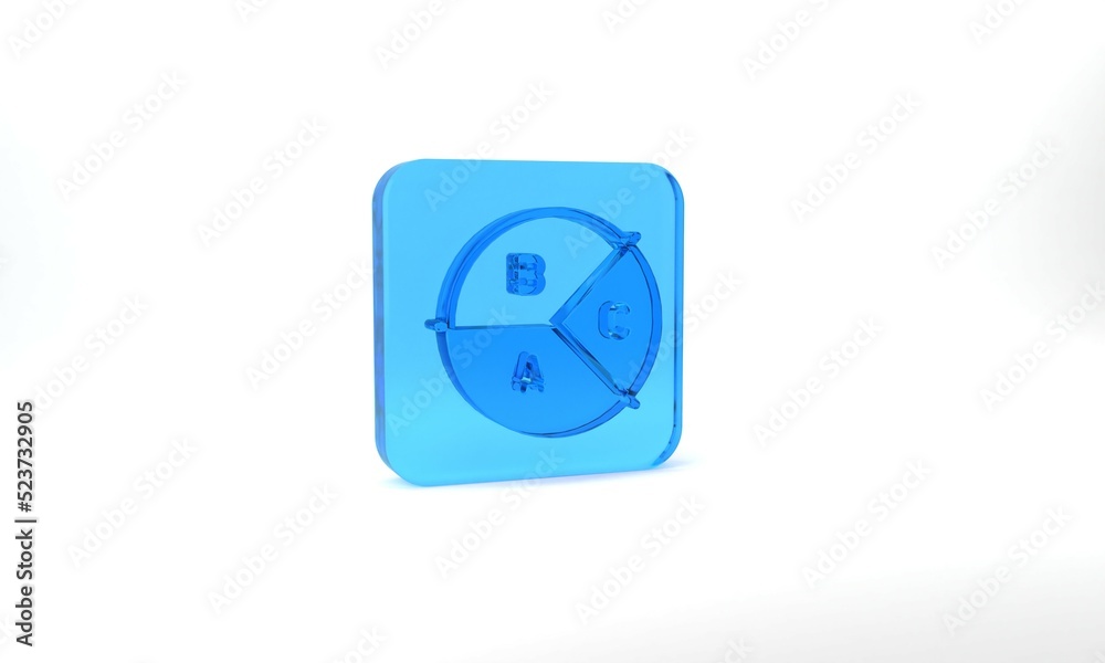 Blue Pie chart infographic icon isolated on grey background. Diagram chart sign. Glass square button. 3d illustration 3D render Blue Pie chart infographic icon isolated on grey background. Diagram chart sign. Glass square button. 3d illustration 3D render