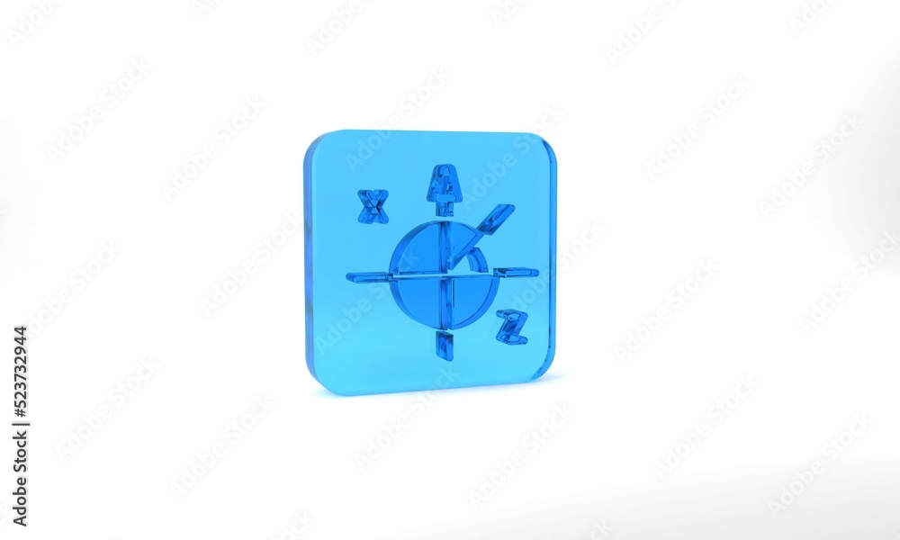 Blue Trigonometric circle icon isolated on grey background. Glass square button. 3d illustration 3D render Blue Trigonometric circle icon isolated on grey background. Glass square button. 3d illustration 3D render