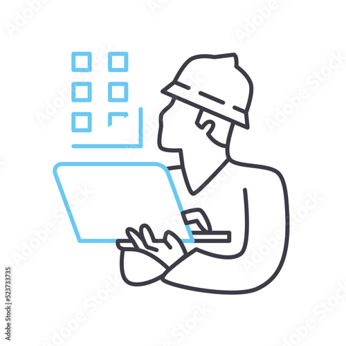 construction oversight line icon, outline symbol, vector illustration, concept sign