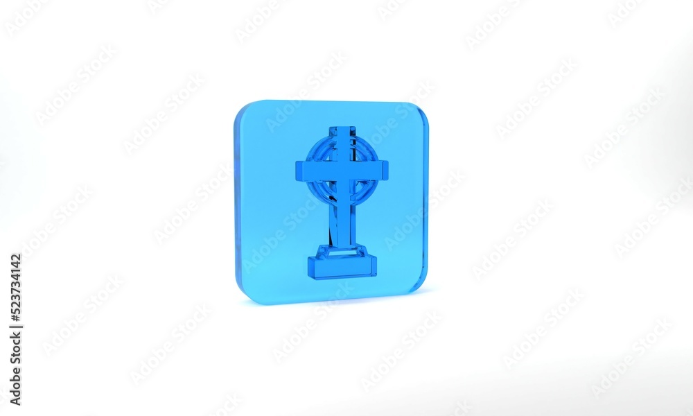 Blue Tombstone with cross icon isolated on grey background. Grave icon. Happy Halloween party. Glass square button. 3d illustration 3D render Blue Tombstone with cross icon isolated on grey background. Grave icon. Happy Halloween party. Glass square button. 3d illustration 3D render