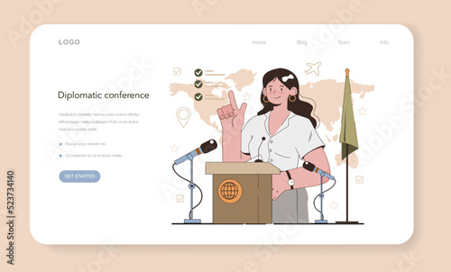 Diplomat web banner or landing page. International relations