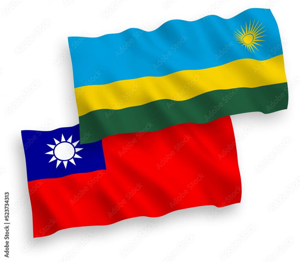 Flags of Republic of Rwanda and Taiwan on a white background