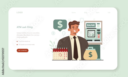 Encashment web banner or landing page. Armored cash truck