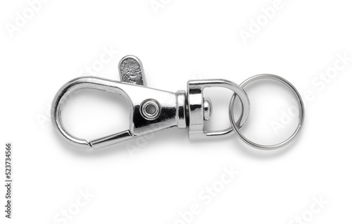 Metal key ring clip isolated on white background photo