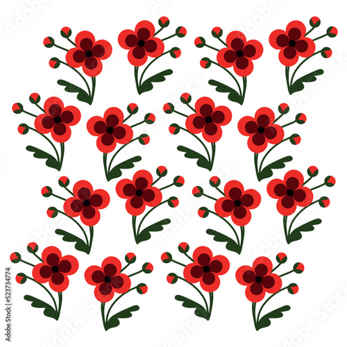 Postcard is decorated with red flowers. Vector floral set of red flowers. Hand-drawn. Floral elements for your design. web banner  posters  postcards  stickers  decor  EPS 10   