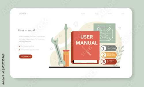 Technical writer web banner or landing page. User manual tutorial writing.