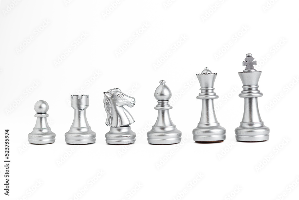 Chess game silver isolated on white background. Chess game silver isolated on white background.