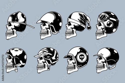 skull head with various hel...