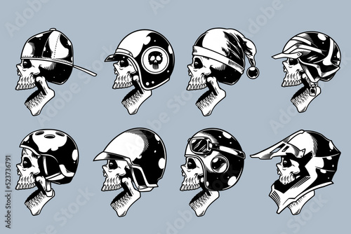 skull head with various hel...