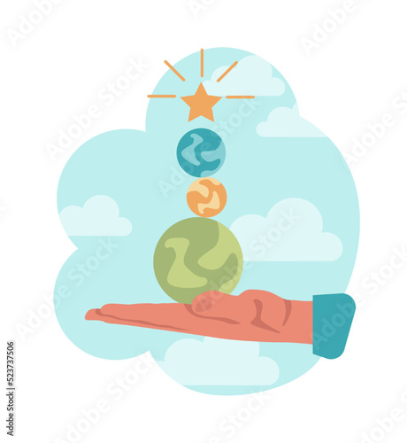 Imagination and creativity concept. Character imagining and dreaming.