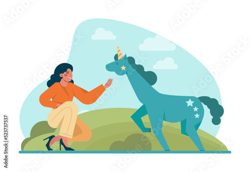 Imagination and creativity concept. Character imagining and dreaming.