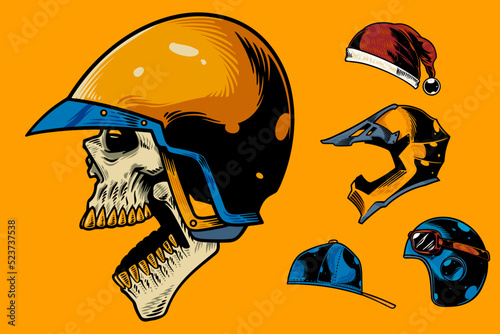 hand drawn skull with vario...