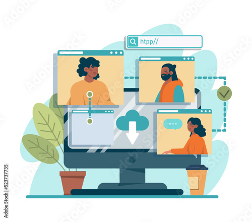 Online office. Modern virtual office developing and moderating