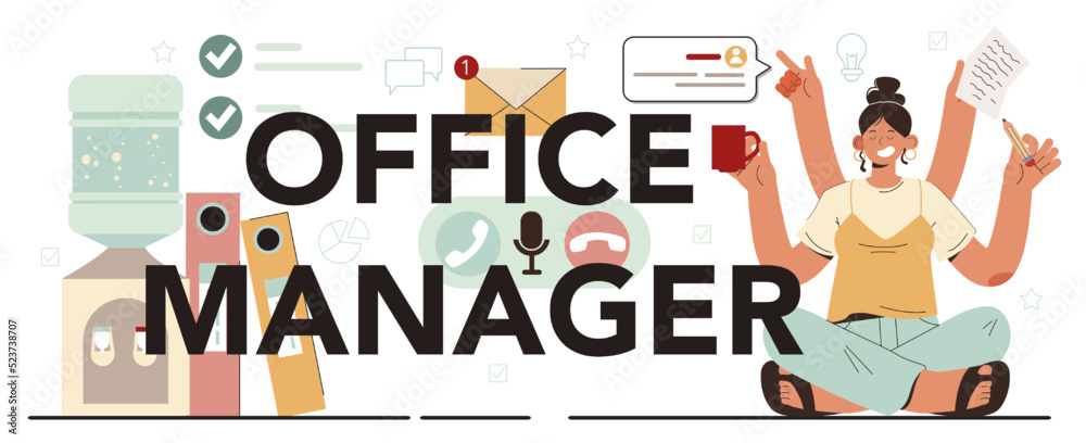 Office manager typographic header. Coworking space maintenance Office manager typographic header. Coworking space maintenance