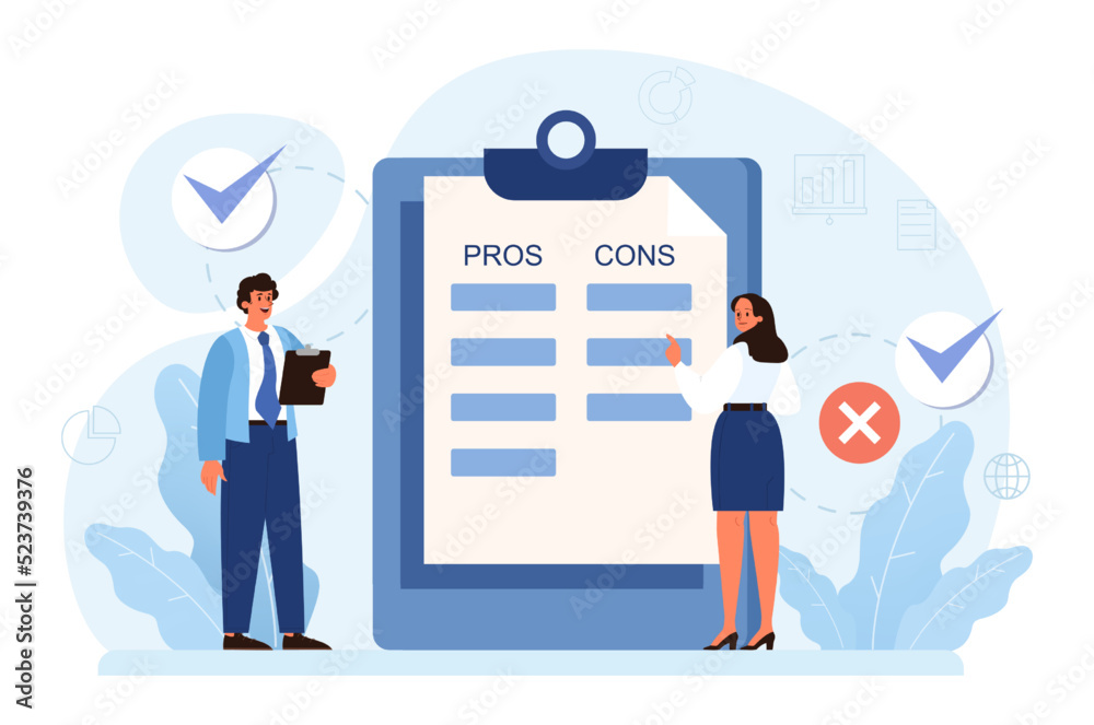 Comparison concept. Pros and cons with two choices. Risk and benefits Comparison concept. Pros and cons with two choices. Risk and benefits