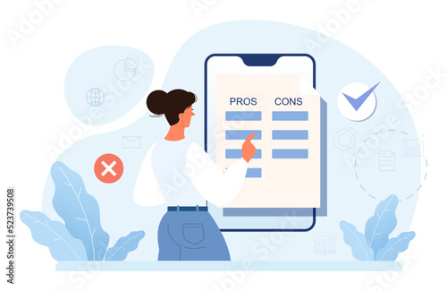 Comparison concept. Pros and cons with two choices. Risk and benefits