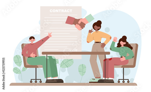 Deal concept. Entrepreneurs setting an official contract. Idea