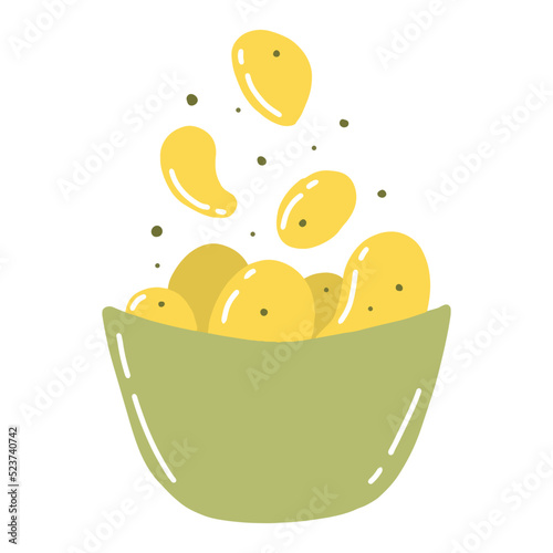 A bowl of chips. Appetizer with potatoes. Chips for beer. Vector illustration.