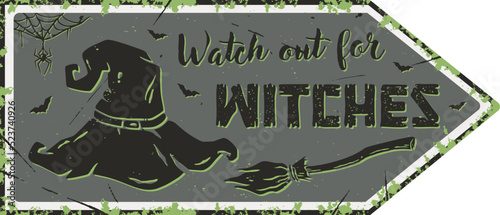 Halloween poster witchcraft witch hat for party. Magic spooky cap for happy halloween. Lid for design dark halloween party or sabbat
