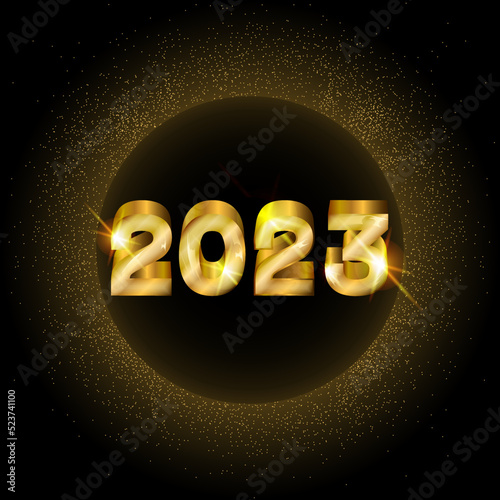Happy New 2023 year golden vip card 3D, vector illustration	