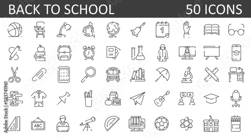 Education and back to school - 36 outline icons set. education, university, learning, studying, Equipment and tools