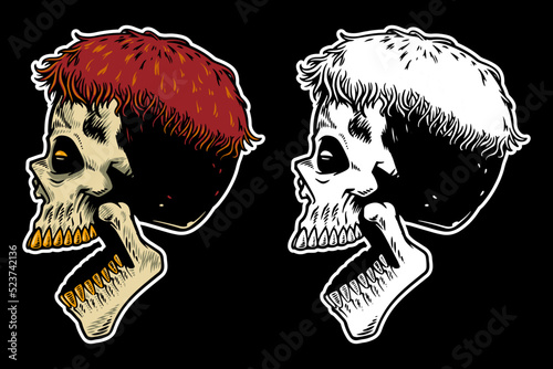 hand drawn skull head with ...