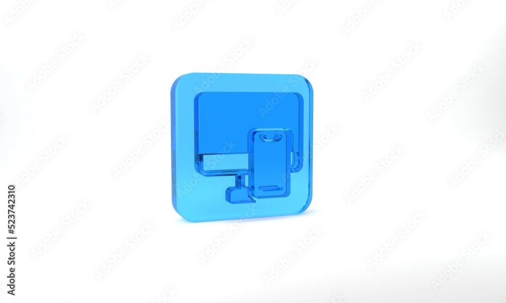 Blue Online ordering and fast food delivery icon isolated on grey background. Glass square button. 3d illustration 3D render Blue Online ordering and fast food delivery icon isolated on grey background. Glass square button. 3d illustration 3D render