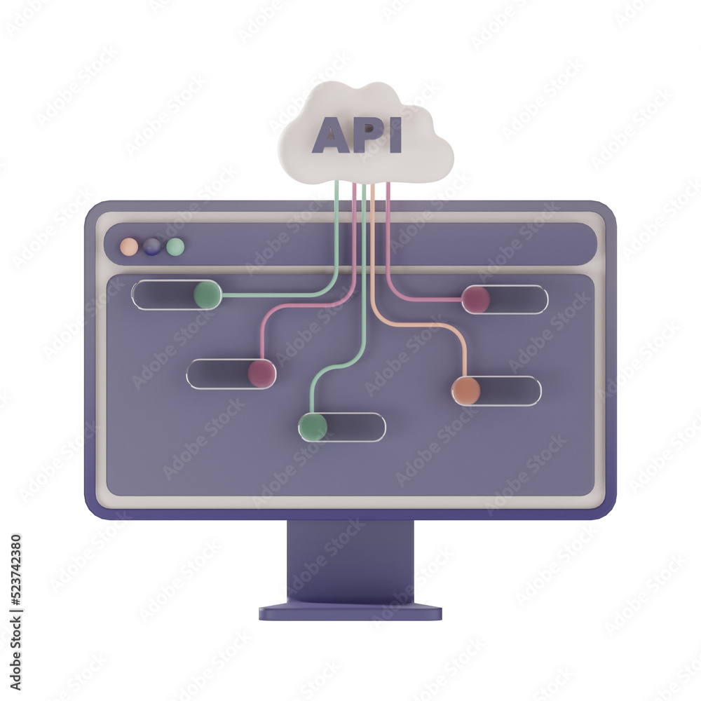API with feature flow, 3d illustration API with feature flow, 3d illustration
