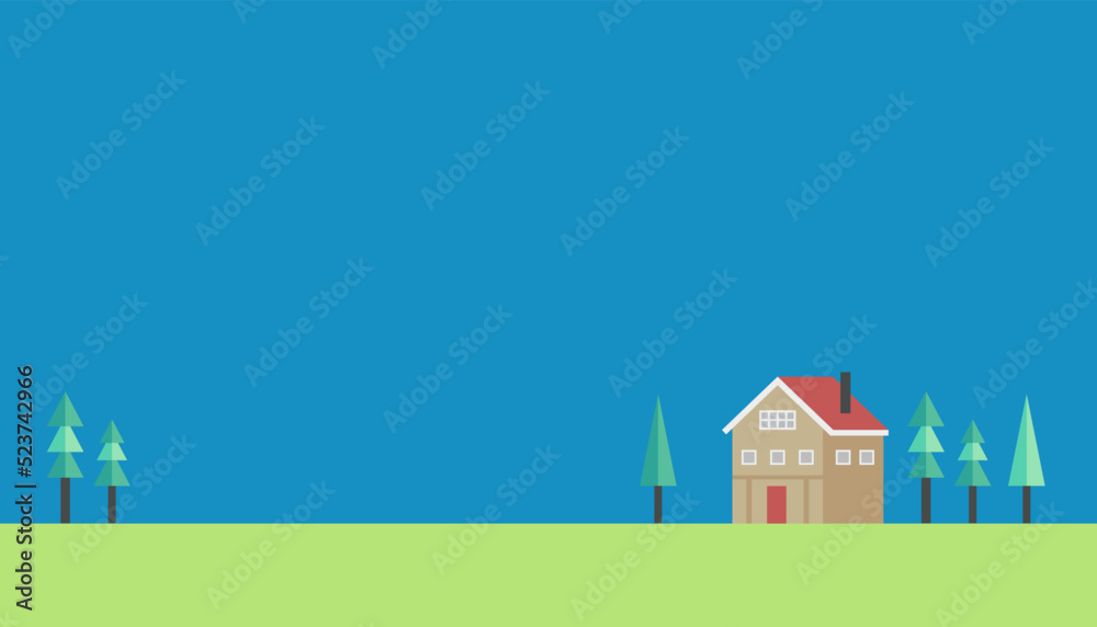 ログハウスと樹木のイラスト2