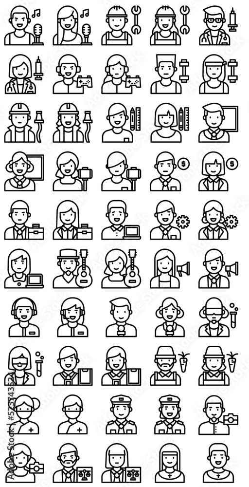 occupation icons set. job and employments concept. vector outline occupation icons set. job and employments concept. vector outline