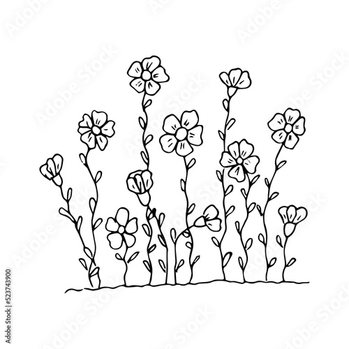 hand-drawn flowerbed with flowers in doodle style