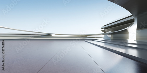 3d render of abstract futuristic architecture with concrete floor. © nuchao