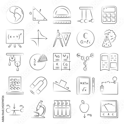 Education icons set in hand drawn style