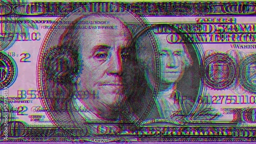 Modern creative concept video 4K with colored graphic banknote. GIF animation with president faces in popart style. Contemporary stop motion. Funky unusual design. Fashion aesthetic culture collage . photo