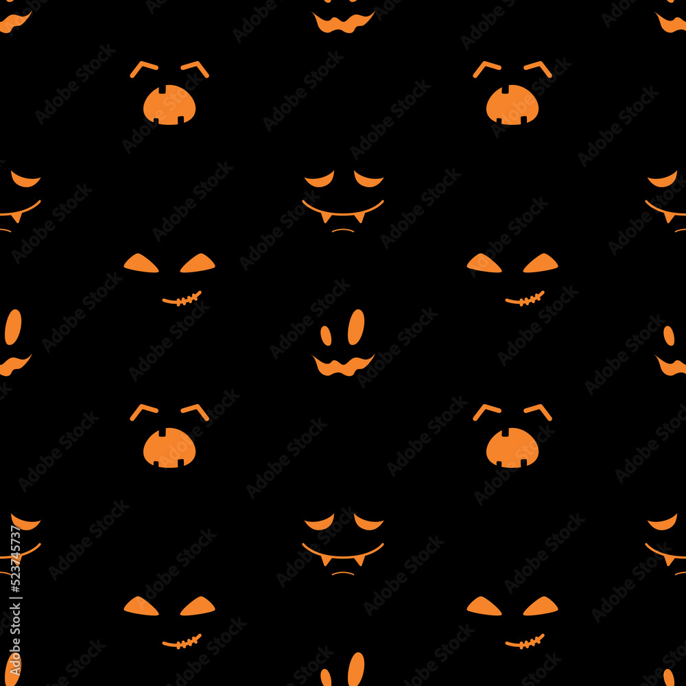 Seamless pattern with smiling faces of ghosts or Halloween pumpkins on a black background. Vector illustration Seamless pattern with smiling faces of ghosts or Halloween pumpkins on a black background. Vector illustration