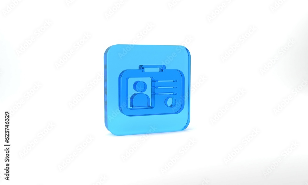 Blue Taxi driver license icon isolated on grey background. Glass square button. 3d illustration 3D render Blue Taxi driver license icon isolated on grey background. Glass square button. 3d illustration 3D render
